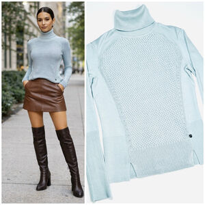 Karen Millen Womans Sweater Light Aqua Blue Pastel Turtleneck Sweater Size 2